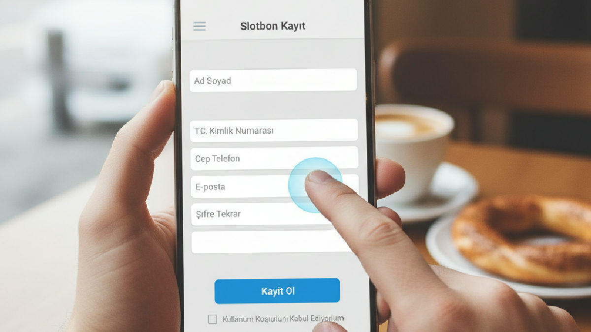 Mobil cihaz üzerinden Slotbon kayıt formu dolduran bir kişinin ekran görüntüsü.